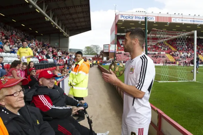 Framed Print : Bristol City's Sam Baldock Receives Player of the Season Award from Disabled Supporter Rob Wood at Ashton Gate, 2014 Framed Print : Bristol City's Sam Baldock Receives Player of the Season Award from Disabled Supporter Rob Wood at Ashton Gate, 2014