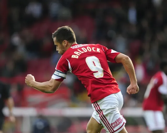 Framed Print : Bristol City's Sam Baldock Roars in Triumph After Scoring Against Colchester United (Sky Bet League One, 2013)