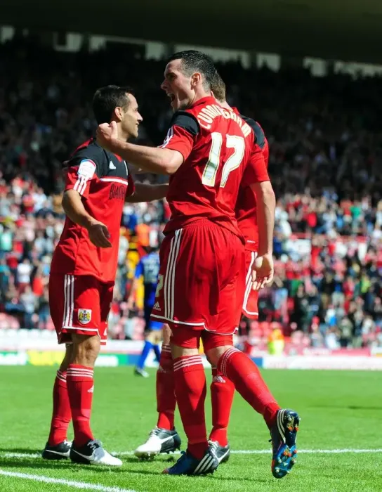 Framed Print : Bristol City's Sam Baldock Scores on Debut, Celebrated by Greg Cunningham Framed Print : Bristol City's Sam Baldock Scores on Debut, Celebrated by Greg Cunningham