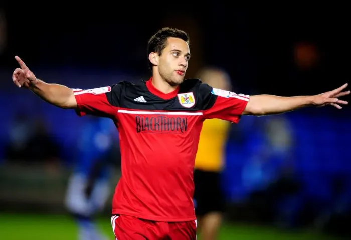 Framed Print : Bristol City's Sam Baldock Scores Opener Against Peterborough United in Championship Match