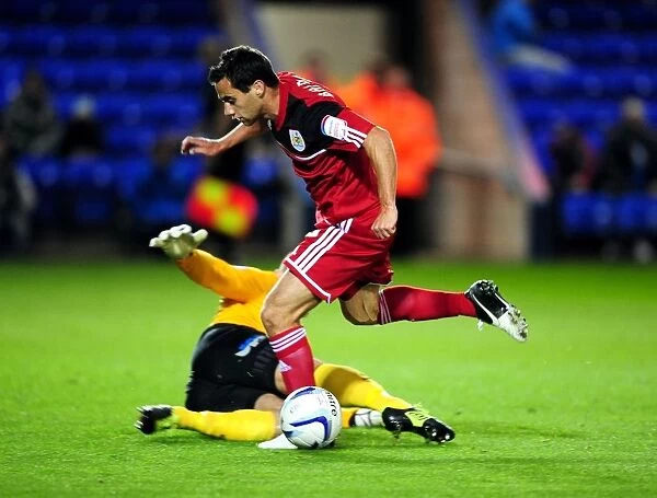Bristol City's Sam Baldock Scores Past Peterborough United's Robert Olejnik - Championship Football Match, 2012