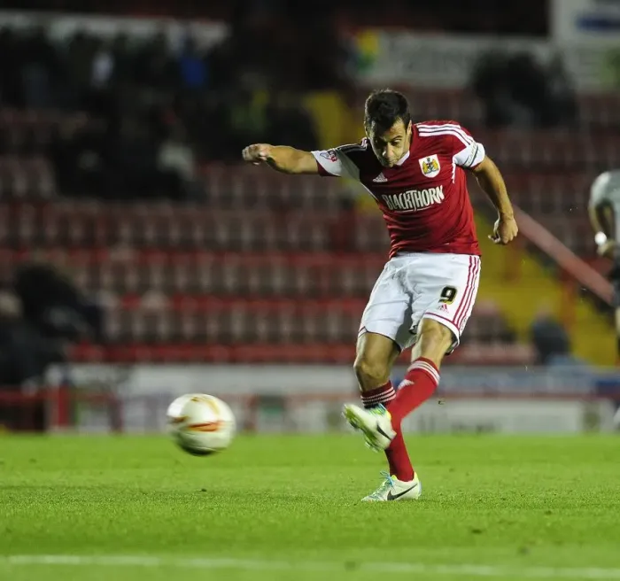 Framed Print : Bristol City's Sam Baldock Scores in Sky Bet League One Clash Against Shrewsbury Town, September 17, 2013 Framed Print : Bristol City's Sam Baldock Scores in Sky Bet League One Clash Against Shrewsbury Town, September 17, 2013