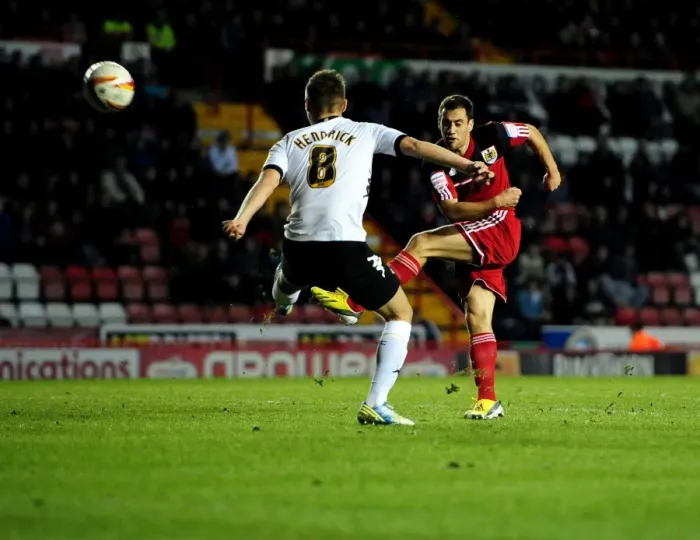 Framed Print : Bristol City's Sam Baldock Shoots Over: Championship Clash Between Bristol City and Derby County, Ashton Gate Stadium (15 / 12 / 2012) Framed Print : Bristol City's Sam Baldock Shoots Over: Championship Clash Between Bristol City and Derby County, Ashton Gate Stadium (15 / 12 / 2012)