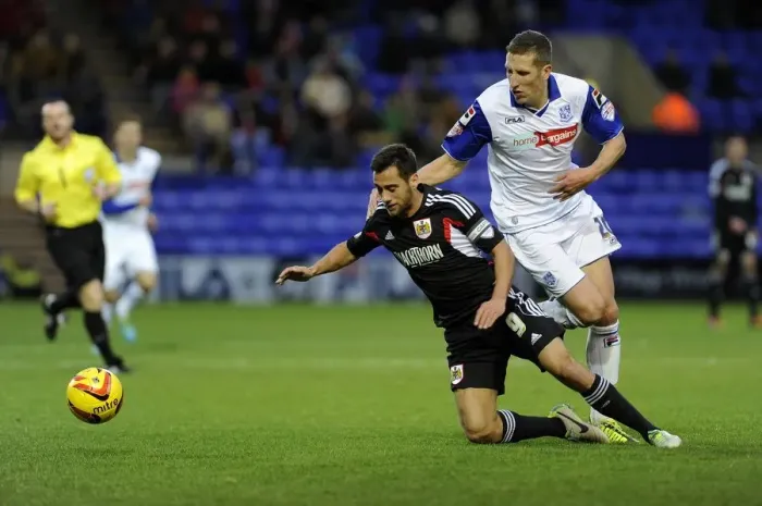 Framed Print : Bristol City's Sam Baldock Tackled by Tranmere's Jim McNulty during Sky Bet League One Match Framed Print : Bristol City's Sam Baldock Tackled by Tranmere's Jim McNulty during Sky Bet League One Match