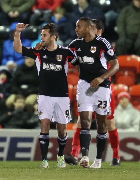 Framed Print : Bristol City's Sam Baldock and Tyrone Barnett Celebrate Goal vs Leyton Orient, February 11, 2014 Framed Print : Bristol City's Sam Baldock and Tyrone Barnett Celebrate Goal vs Leyton Orient, February 11, 2014