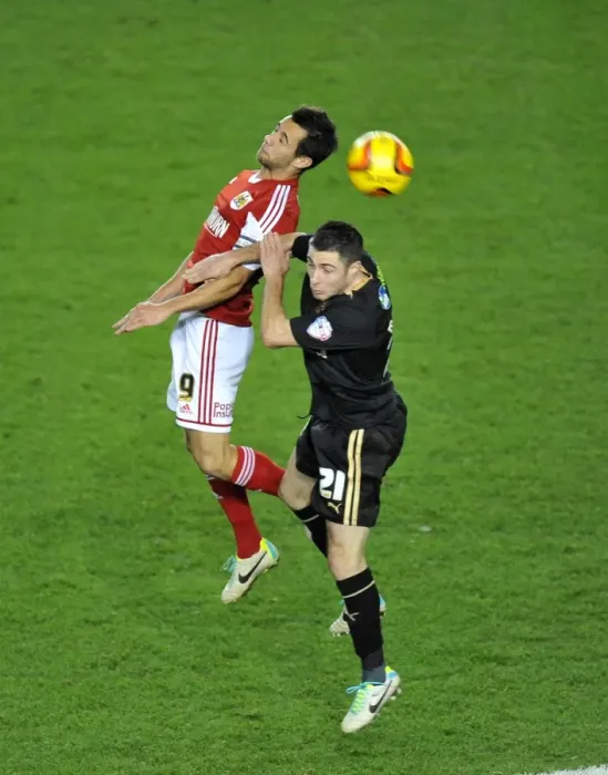 Framed Print : Bristol City's Sam Baldock Wins Aerial Battle Against Crawley Town