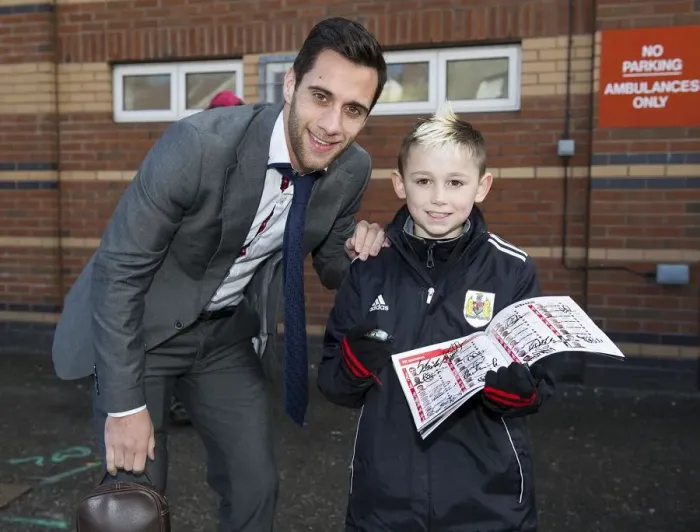 Framed Print : Bristol City's Sam Baldock and Young Fan Share a Moment at Ashton Gate - Bristol City v Gillingham, Sky Bet League One Framed Print : Bristol City's Sam Baldock and Young Fan Share a Moment at Ashton Gate - Bristol City v Gillingham, Sky Bet League One
