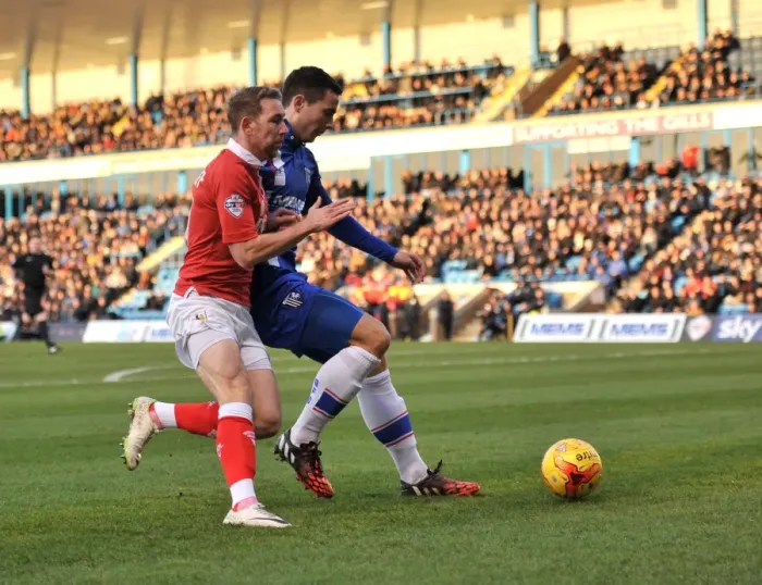 Framed Print : Bristol City's Scott Wagstaff Clashes with Harry Lennon in Intense Football Rivalry at Priestfield Stadium (December 2014)