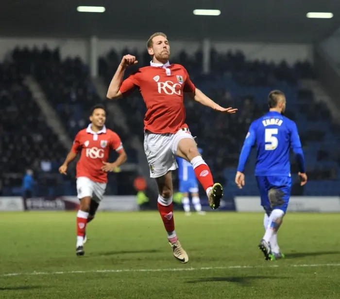 Framed Print : Bristol City's Scott Wagstaff Euphorically Celebrates Goal Against Gillingham in Sky Bet League One, December 2014