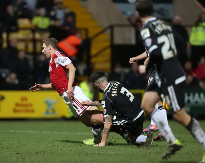 Framed Print : Bristol City's Scott Wagstaff Fouled by Notts County's Alan Sheehan in Sky Bet League One Clash