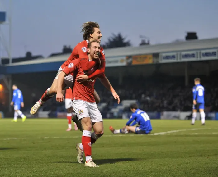 Framed Print : Bristol City's Scott Wagstaff and Luke Freeman Celebrate Goal in Sky Bet League One Clash against Gillingham Framed Print : Bristol City's Scott Wagstaff and Luke Freeman Celebrate Goal in Sky Bet League One Clash against Gillingham