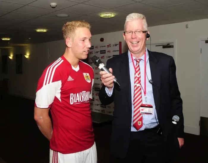 Framed Print : Bristol City's Scott Wagstaff Receives Man of the Match Award vs. Bradford City (August 3, 2013) Framed Print : Bristol City's Scott Wagstaff Receives Man of the Match Award vs. Bradford City (August 3, 2013)