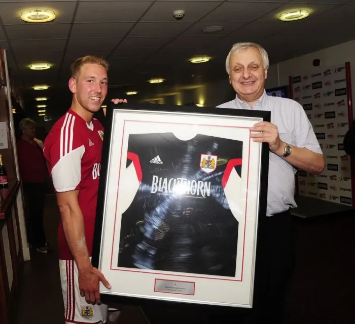 Framed Print : Bristol City's Scott Wagstaff Receives Man of the Match Award vs. Bradford City (August 3, 2013) Framed Print : Bristol City's Scott Wagstaff Receives Man of the Match Award vs. Bradford City (August 3, 2013)