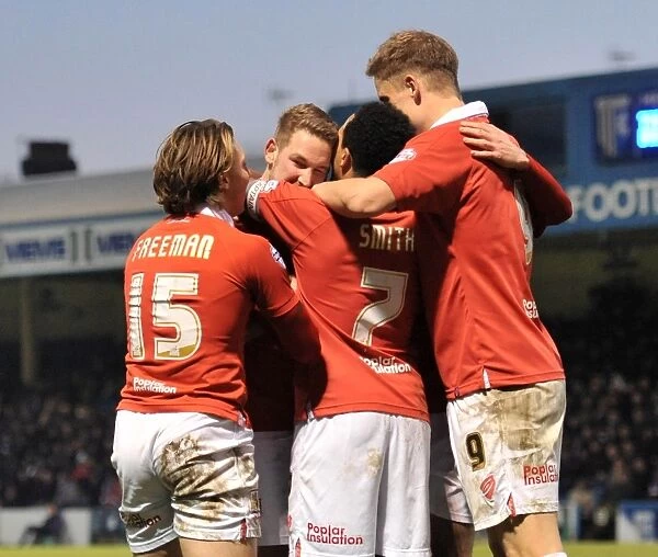 Bristol City's Scott Wagstaff Scores and Celebrates with Team Mates against Gillingham (December 2014)