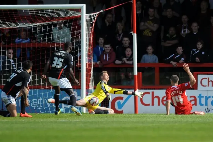 Framed Print : Bristol City's Simon Moore Saves Jamie Proctor's Shot at Crawley Town, Sky Bet League One Framed Print : Bristol City's Simon Moore Saves Jamie Proctor's Shot at Crawley Town, Sky Bet League One