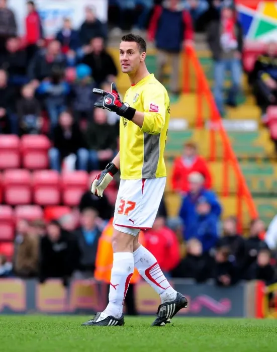 Framed Print : Bristol City's Stefan Maierhofer: Emergency Heroics as Goalkeeper vs. Nottingham Forest (03 / 04 / 2010)