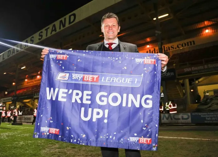 Framed Print : Bristol City's Steve Cotterill Celebrates Promotion to Sky Bet League One after Bradford City Win