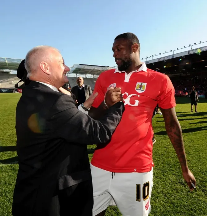 Framed Print : Bristol City's Steve Lansdown and Jay Emmanuel-Thomas Celebrate Championship Win Framed Print : Bristol City's Steve Lansdown and Jay Emmanuel-Thomas Celebrate Championship Win