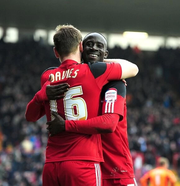 Bristol City's Steven Davies and Albert Adomah Celebrate Goals, Putting Bristol City 2-0 Up Against Middlesbrough (March 9, 2013)