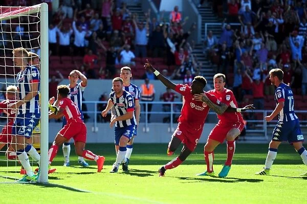 Bristol City's Tammy Abraham and Aden Flint Celebrate Goal vs. Wigan Athletic (06-08-2016)