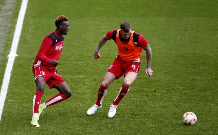 Framed Print : Bristol City's Tammy Abraham and Aden Flint Warm Up Ahead of Blackburn Rovers Clash Framed Print : Bristol City's Tammy Abraham and Aden Flint Warm Up Ahead of Blackburn Rovers Clash
