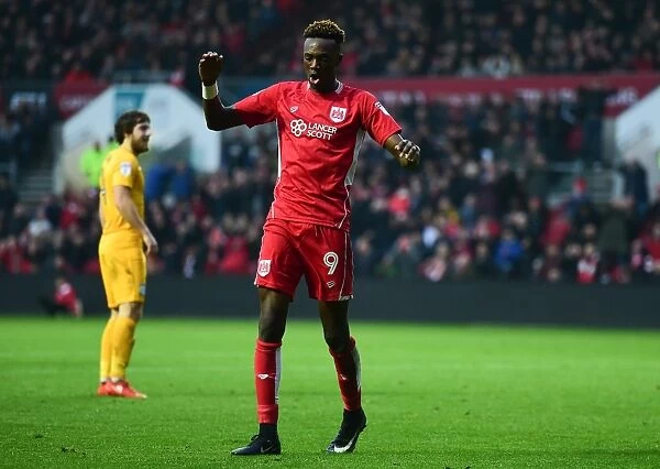 Bristol City's Tammy Abraham Reacts in Disappointment After Missed Chance vs. Preston North End