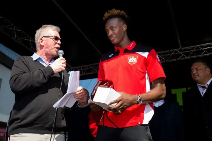 Framed Print : Bristol City's Tammy Abraham Receives Young Player of the Year Award Amidst Cheering Fans at Ashton Gate Stadium