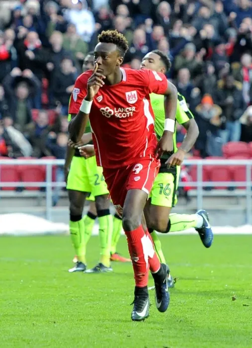 Framed Print : Bristol City's Tammy Abraham Scores Double: Celebration at Ashton Gate against Reading (January 2, 2017) Framed Print : Bristol City's Tammy Abraham Scores Double: Celebration at Ashton Gate against Reading (January 2, 2017)