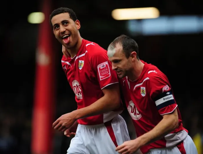 Framed Print : Bristol City's Thrilling Start: Lewin Nyatanga Scores the Opener Against Newcastle United at Ashton Gate Stadium (2010)