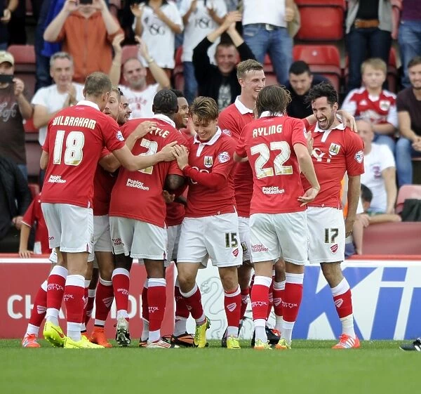 Bristol City's Thrilling Victory: Greg Cunningham and Team Mates Celebrate Against Scunthorpe United, September 6, 2014