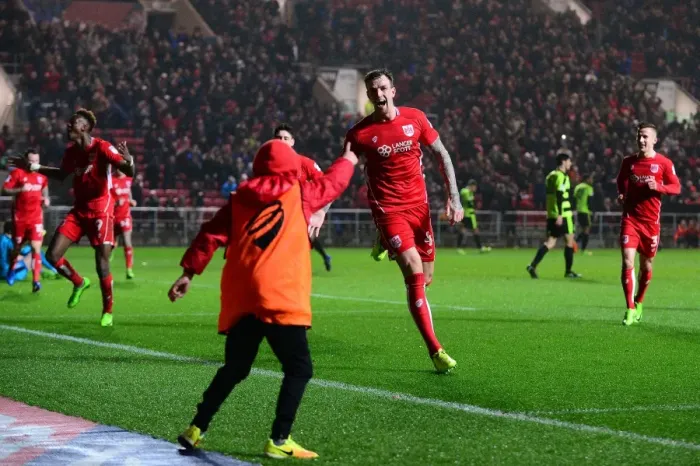 Framed Print : Bristol City's Thrilling Victory: Aden Flint's Goal Celebration vs. Huddersfield Town (Sky Bet Championship, 17 March 2017) Framed Print : Bristol City's Thrilling Victory: Aden Flint's Goal Celebration vs. Huddersfield Town (Sky Bet Championship, 17 March 2017)