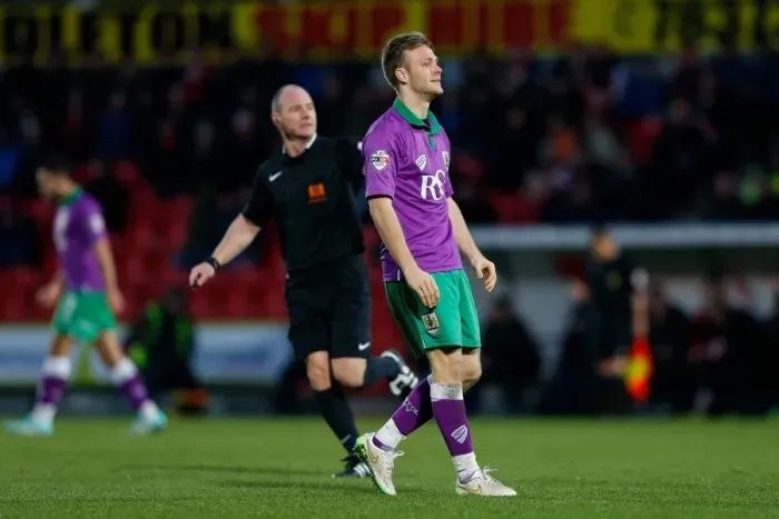 Framed Print : Bristol City's Todd Kane Disappointed After Saved Shot in Doncaster Rovers vs Bristol City FA Cup Match, January 2015