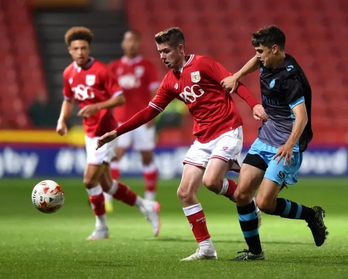 Framed Print : Bristol City's Tom Fry in Action Against Sheffield Wednesday U21 at Ashton Gate Stadium