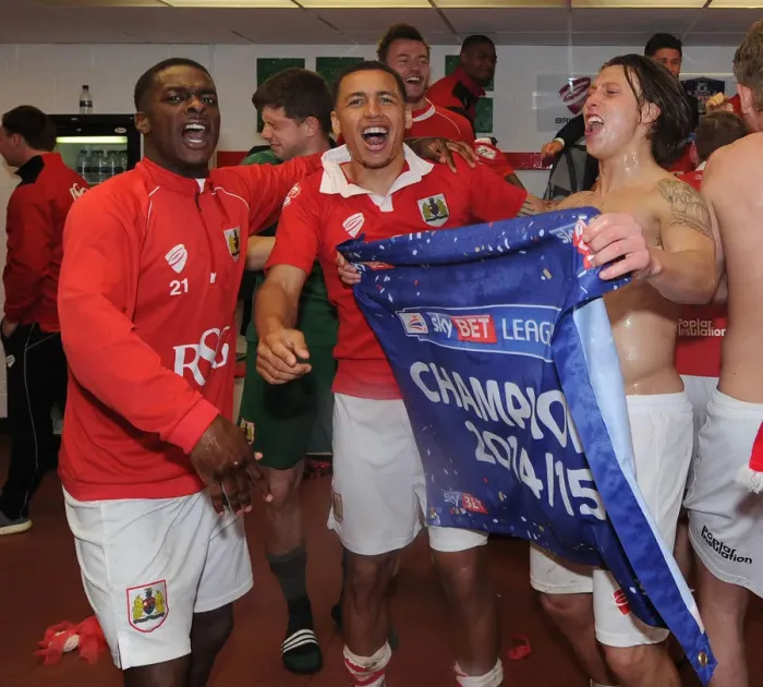 Framed Print : Bristol City's Triumph: Agard, Tavernier, and Freeman Celebrate League Win Framed Print : Bristol City's Triumph: Agard, Tavernier, and Freeman Celebrate League Win
