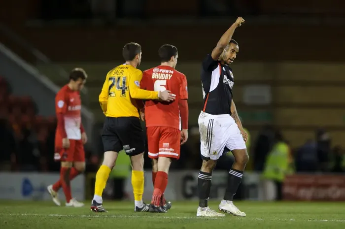 Framed Print : Bristol City's Tyrone Barnett Rejoices in 3-1 Victory Over Leyton Orient: A Moment of Triumph and Consolation for Shwan Jalal and Mathieu Baudry