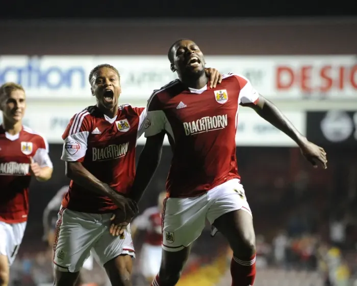 Framed Print : Bristol City's Unforgettable Goal: Emmanuel-Thomas and Reid's Euphoric Celebration (2013) Framed Print : Bristol City's Unforgettable Goal: Emmanuel-Thomas and Reid's Euphoric Celebration (2013)
