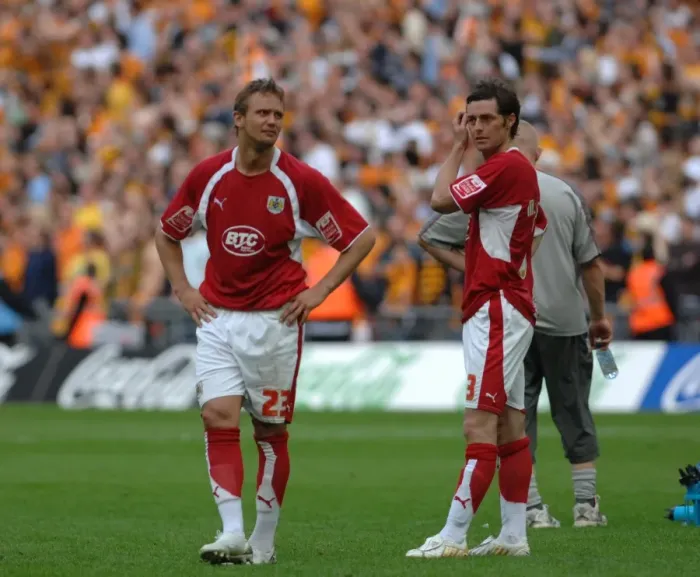 Framed Print : Bristol City's Unstoppable Duo: Celebrating Play Off Final Victory with Lee Trundle and Jamie McAllister Framed Print : Bristol City's Unstoppable Duo: Celebrating Play Off Final Victory with Lee Trundle and Jamie McAllister