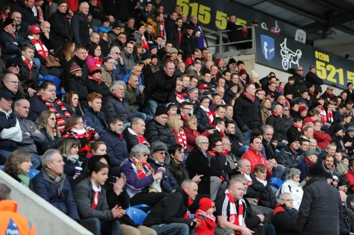 Framed Print : Bristol City's Unstoppable Fans: A Sea of Passion at Colchester United's Stadium (February 2015)