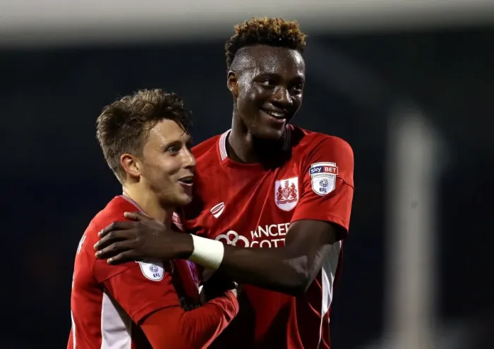 Framed Print : Bristol City's Upset Win Over Fulham in EFL Cup: Tammy Abraham and Luke Freeman Celebrate