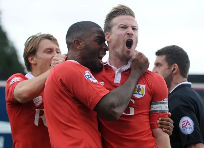 Framed Print : Bristol City's Wade Elliott Celebrates Goal Against MK Dons Framed Print : Bristol City's Wade Elliott Celebrates Goal Against MK Dons
