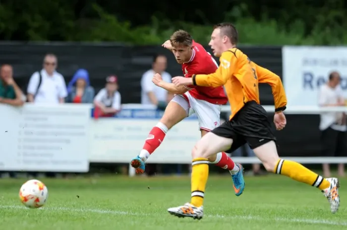 Framed Print : Bristol City's Wes Burns Fires a Shot on Goal during Pre-Season Friendly at Brislington Stadium - 05 / 07 / 2015 Framed Print : Bristol City's Wes Burns Fires a Shot on Goal during Pre-Season Friendly at Brislington Stadium - 05 / 07 / 2015