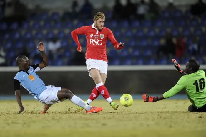 Framed Print : Bristol City's Wes Burns Goes for Glory: Botswana vs. Bristol City Football Match, July 2014