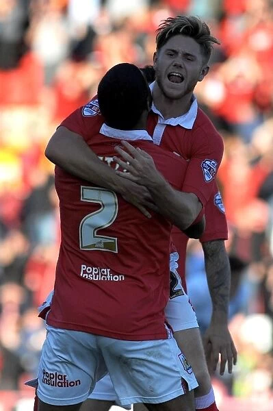 Bristol City's Wes Burns and Mark Little Celebrate Goal Against Chesterfield, Sky Bet League One, Ashton Gate