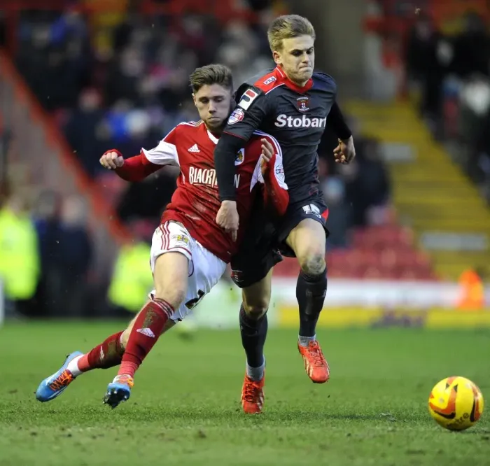 Framed Print : Bristol City's Wes Burns vs Carlisle United's Brad Potts: A Football Rivalry in Sky Bet League One (January 2014) Framed Print : Bristol City's Wes Burns vs Carlisle United's Brad Potts: A Football Rivalry in Sky Bet League One (January 2014)