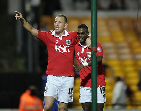 Bristol City's Wilbraham and Agard Celebrate Goal Against Port Vale, Sky Bet League One, 2014