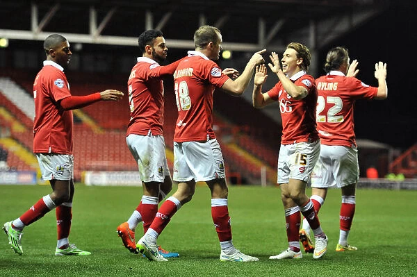 Bristol City's Wilbraham and Freeman Celebrate Goal in Johnstones Paint Trophy Match against Coventry City