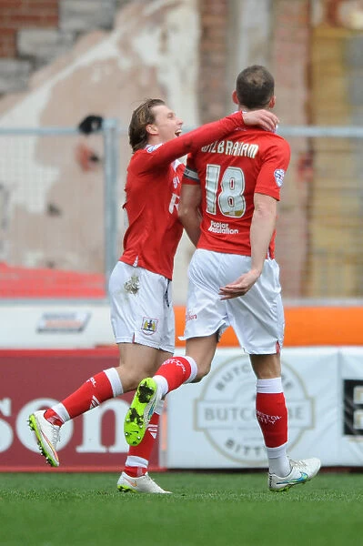Bristol City's Wilbraham and Freeman Celebrate Goal Against Rochdale, 2015