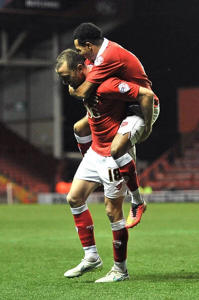 Bristol City's Wilbraham and Smith Celebrate Goal in Johnstones Paint Trophy Match against Coventry City