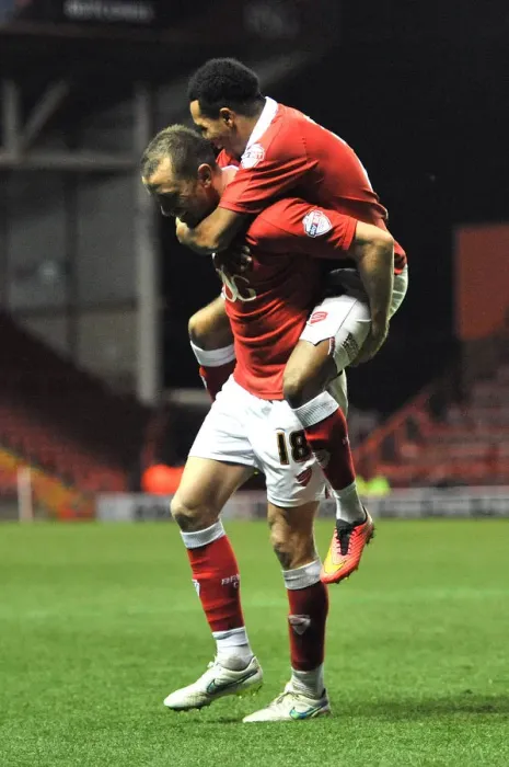 Framed Print : Bristol City's Wilbraham and Smith Celebrate Goal in Johnstones Paint Trophy Match against Coventry City Framed Print : Bristol City's Wilbraham and Smith Celebrate Goal in Johnstones Paint Trophy Match against Coventry City