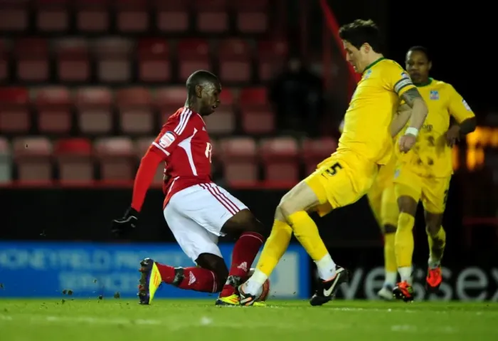Framed Print : Bristol City's Yannick Bolasie Fouled by Patrick McCarthy in Championship Match vs Crystal Palace - 14 / 02 / 2012 Framed Print : Bristol City's Yannick Bolasie Fouled by Patrick McCarthy in Championship Match vs Crystal Palace - 14 / 02 / 2012